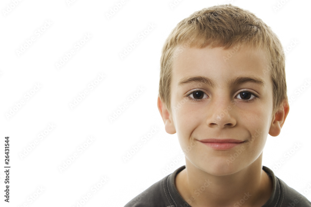 Wall mural portrait of the smiling boy. studio shoot