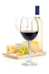 Wine, cheese and grapes