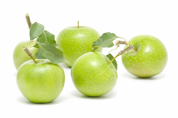 green apples on white background