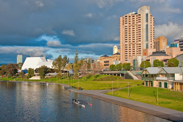 rowing on the river downtown adelaide, south australia