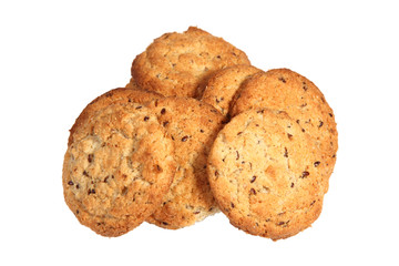 Oatmeal cookies isolated over white with clipping path