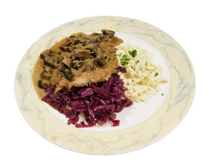 veal cutlet with red cabbage and spaetzle