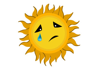 Crying Sun Cartoon Character Illustration in Vector
