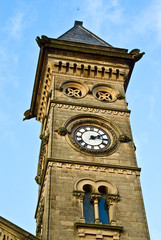 Clock tower of the old church in Preston, UK