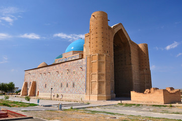 Turkestan, monument, Mausoleum, revered Mosque of Khoja Ahmed Yasavi, iconic symbols of nations...