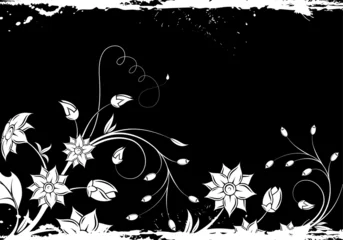 Papier Peint photo Lavable Fleurs noir et blanc Fond floral