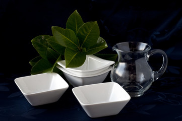 Pottery and glass jug