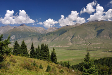 Colorful mountains with sky and clouds