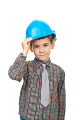 Cute kid holding helmet
