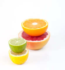 composition with lemon, orange, lime and grapefruit on white