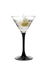 Martini with olives on a white background