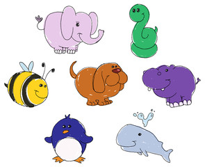 Animal doodles vector hand-drawn
