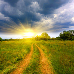 Obraz premium Rural road in steppe