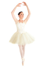 Naklejka premium Radiant ballet dancer training over white background
