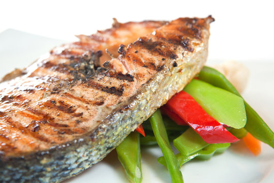 Grilled salmon steak