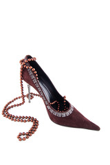 High heel velvet shoe with beads