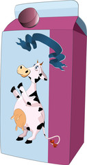 Package of milk with a cow