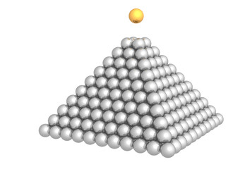 pyramid of spheres with gold sphere on the top
