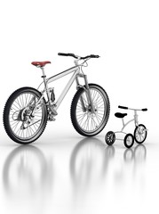 Fototapeta na wymiar Children's bicycle against a sports bike