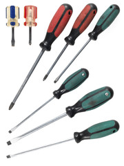 several screwdriver on the white background