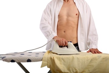 Man Ironing a Shirt (white background)