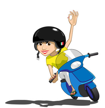 Pretty  Italian Scooter Girl waves OK!