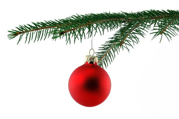 Fototapeta na wymiar christmas ball na gałęzi jodły