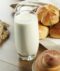 Glass of milk and pie