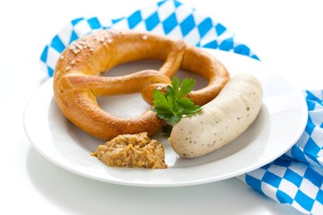 bavarian white sausage and pretzel