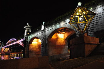 Andreevskiy Bridge at night. Moscow, Russia.