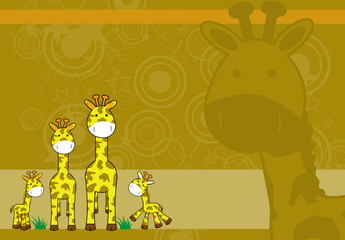 Fototapeta premium giraffe family cartoon background in vector format 