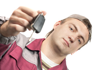 Mechanic giving a car key