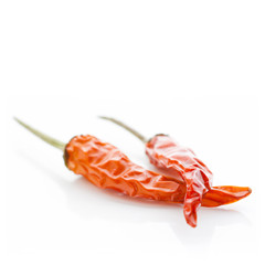 Dried Red Hot Chili Peppers on white background.