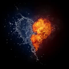 Crédence de cuisine en verre imprimé Flamme Coeur dans le feu et l& 39 eau