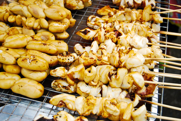 Many of grilled squid in Thailand fresh market