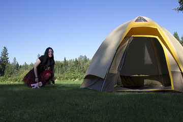 Goth girl messing with the tent