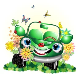 Tuinposter Auto Verde Ecologica Cartoon-ecologische groene auto-Vector © BluedarkArt