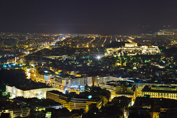 Acropolis and Athens in Greece at night