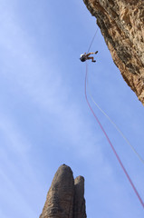 rappel in Riglos, Spain