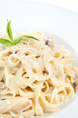 Chicken fettuccine alfredo in a plate