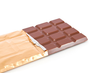 Chocolate bar in wrapper isolated on white background