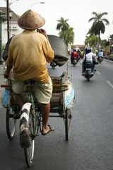 Peel and stick wall murals Indonesia tricycle rickshaw driver yogyakarta