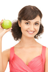 young beautiful woman with green apple