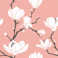 pink magnolia pattern - obrazy, fototapety, plakaty