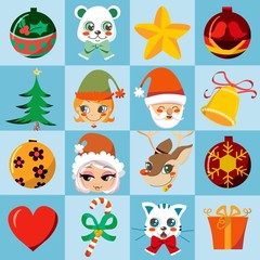 Christmas many motifs icon set