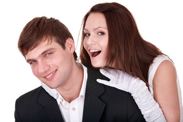 Couple of girl and man. Love.