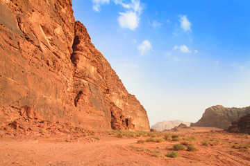 Fototapeta premium Panoramic view on desert rock formation - Wadi Rum, Jordan