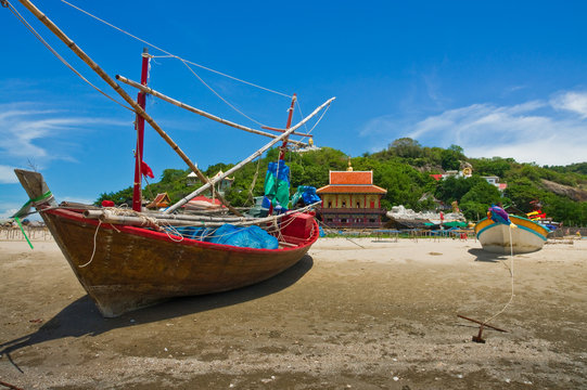 Fishing boats at cha-am beach in Thailand