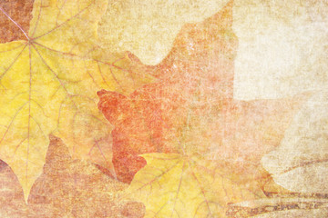 Autumn background in retro style with yellow leaves