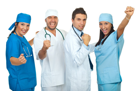 Excited group of doctors
